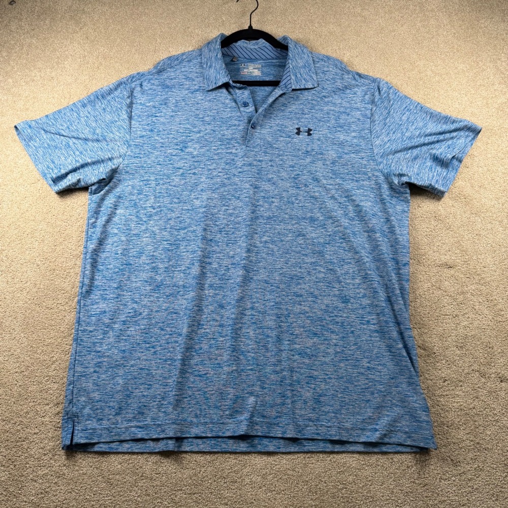 Under Armour Mens 2XL Blue Space Dye HeatGear Loose Fit Short Sleeve Polo Shirt